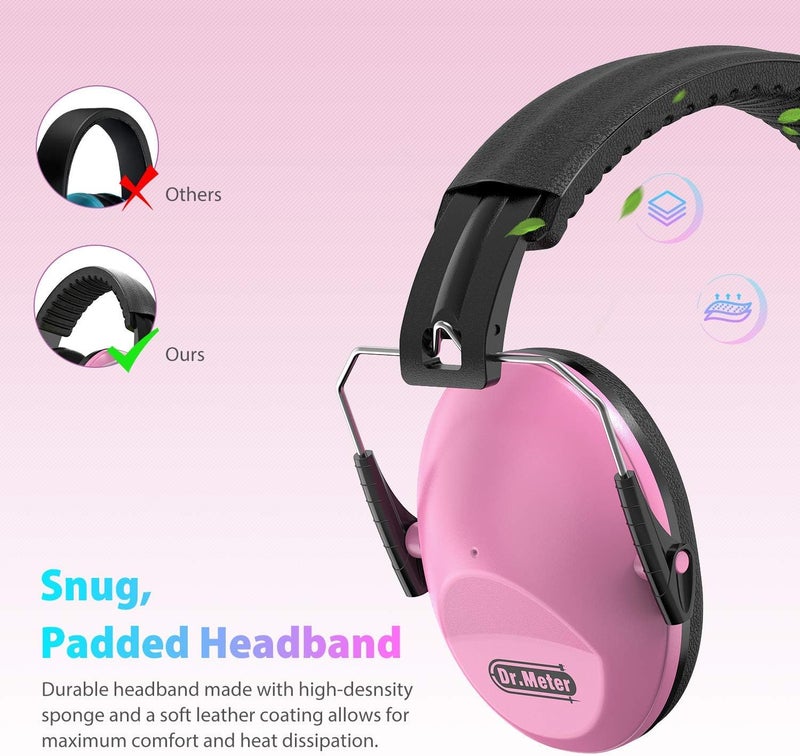 Dr.Meter Noise Cancelling Headphones for Kids: EM100 SNR27.4 Kids Ear Protection Earmuffs with Adjustable Headband, Ear Muffs for Noise Reduction in Monster Jam, Concert, Firework, Mowing, Pink - Image 3